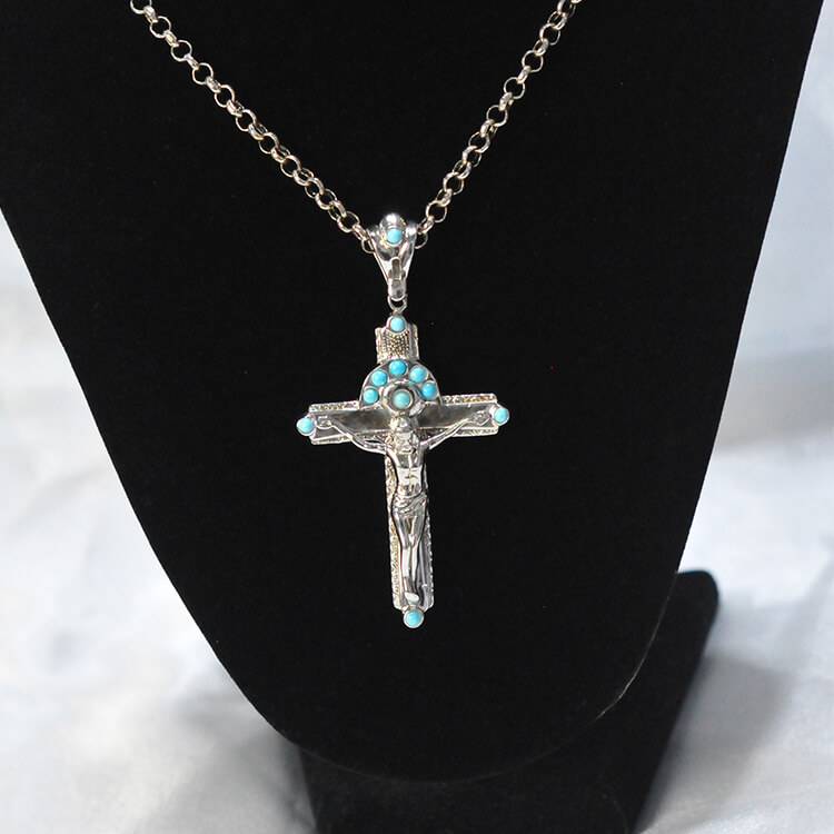 天然宝石热销简约特色礼物美国绿松石经典十字架项链